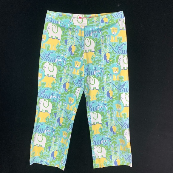 Key West Crop Pants 8 Jungle Animals Pastel Colors - Picture 1 of 11